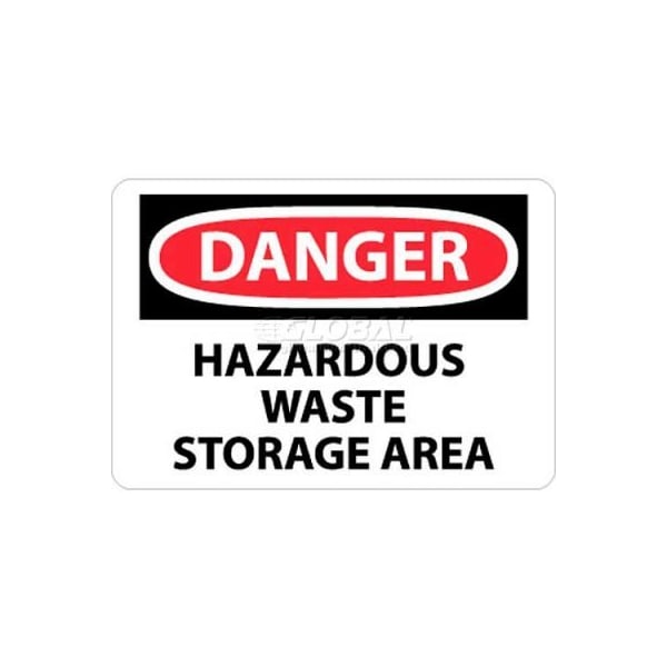 NMC OSHA Sign, Danger Hazardous Waste Storage Area, 10in X 14in, White/Red/Black